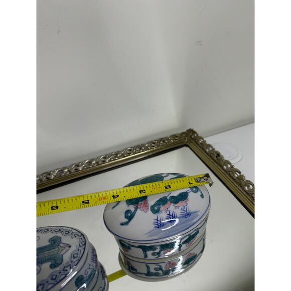 Set of Two Vintage Oval Chinese Oriental Porcelain Trinket Box/jewelry Box Kitsc - Picture 10 of 10